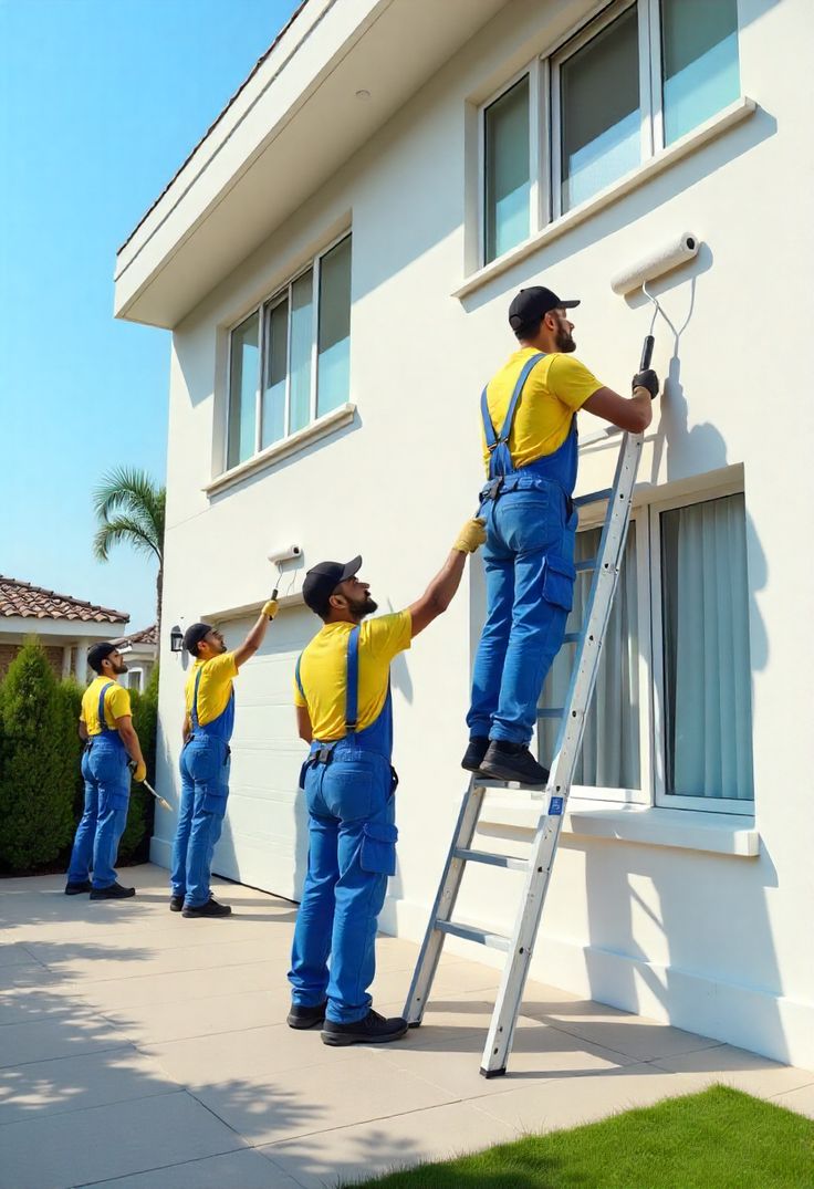 Exterior painting team on ladder